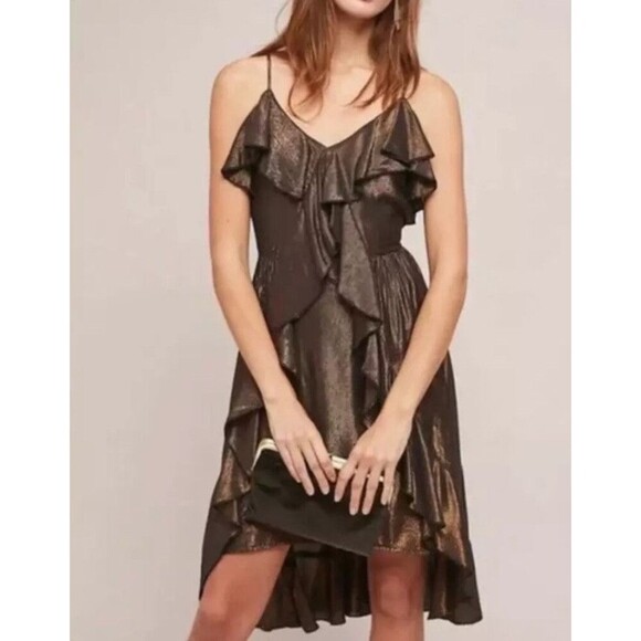 Anthropologie Dresses & Skirts - Amadi Anthropologie Women's Bronze Alley Shimmer Ruffle Mini Dress Small